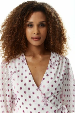 Liquorish Pink Floral Polka Dot Print Midi Wrap Dress White -Liquosmi Store jemljFiM 10436