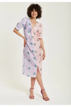 Liquorish Lilac And Pink Floral Knot Front Midi Dress -Liquosmi Store jg5mRZUr 15642
