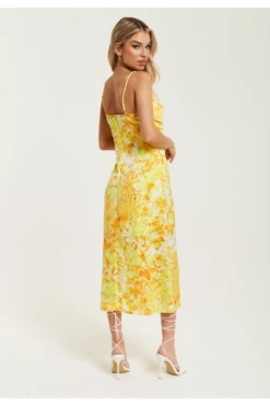 Liquorish Yellow And Orange Floral Print Ruched Maxi Dress -Liquosmi Store k6Hcq1Tn 15652