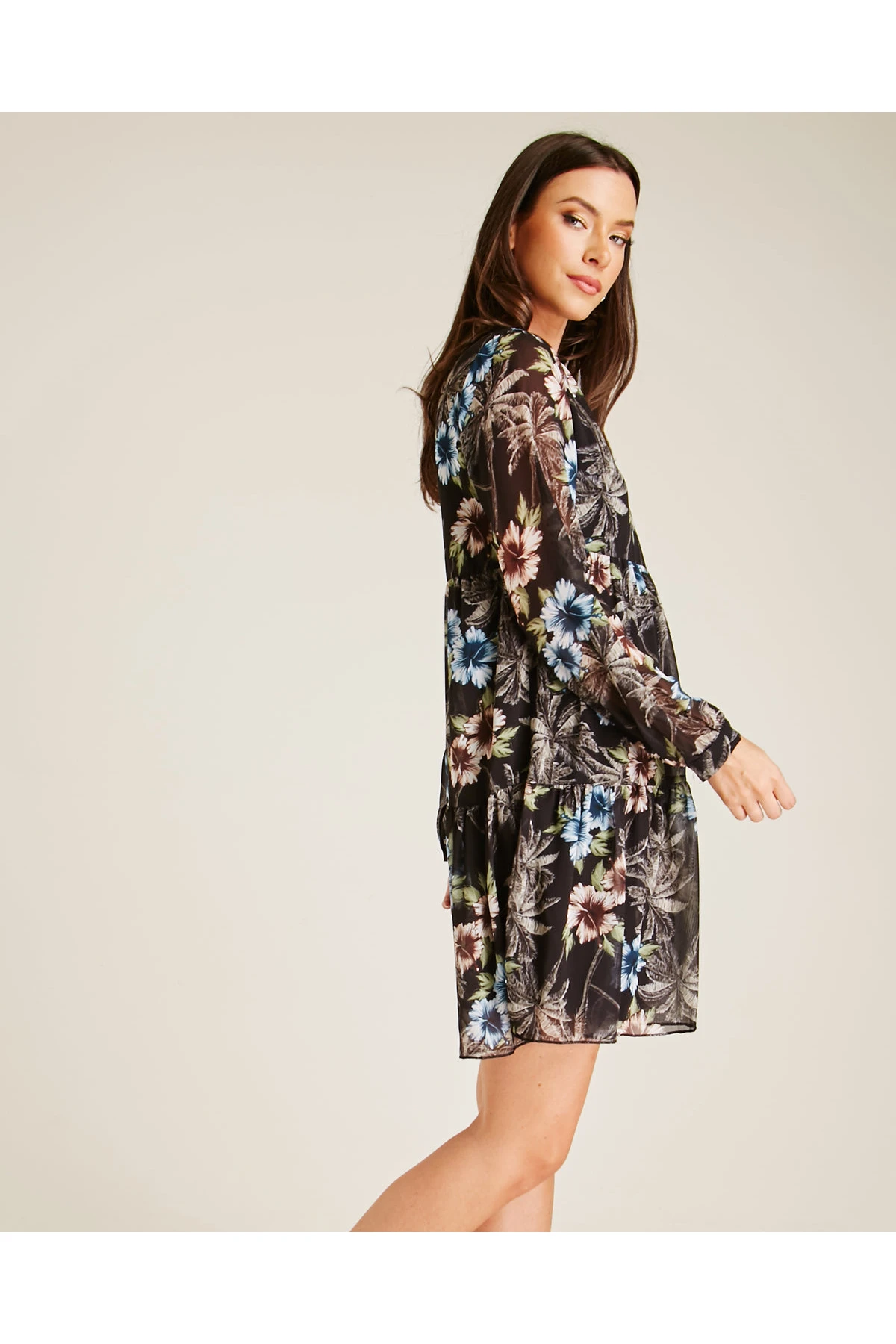 Dusty Pink Hawaii Print Smock Dress | Blue 2 Dusty Pink Hawaii Print Smock Dress | Blue - Image 2