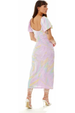 Liquorish Midi Square Neck Brush Stroke Print Dress In Lilac -Liquosmi Store kQJe4Gcy 10791