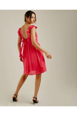Dusty Pink Ruffled Shoulder Low Neck Smock Dress | Fuchsia -Liquosmi Store ksZkR3Cy 11564