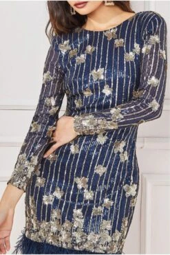 Goddiva Sequin And Feather Open Back Mini - Navy -Liquosmi Store lEhRDnr4 14458