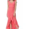 Goddiva High Low Frill Hem Maxi Dress - Coral
