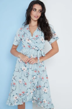 Lilura London Floral Frill Midi Wrap Dress In Blue -Liquosmi Store lfNO8cC6 15707