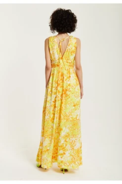 Liquorish Yellow And Orange Floral Print V-neck Maxi Dress -Liquosmi Store m2x992z4 15651