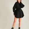 Dusty Pink Tie Up Mini Shirt Dress | Black