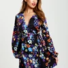 Liquorish Speckle Floral Print Mini Wrap Dress