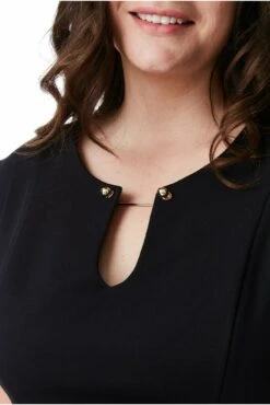 Goddiva Plus Fitted Midi Dress With Metal Bar Detail - Black -Liquosmi Store mT8jyJvh 7693