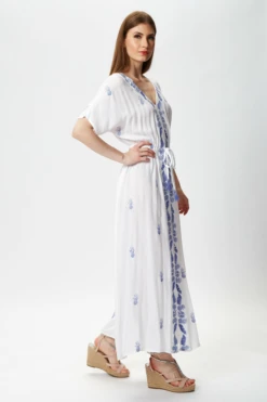 Liquorish White Maxi Beach Dress With Blue Embroidery -Liquosmi Store mWF6m3PV 11721