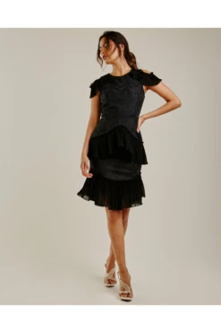 Dusty Pink Embroidered Layered Pleated Dress -Liquosmi Store myjriCmQ 11584