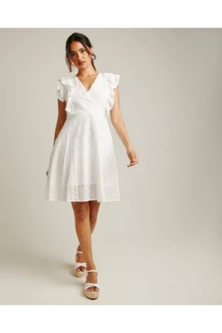 Dusty Pink Wrapped Broderie Dress | White