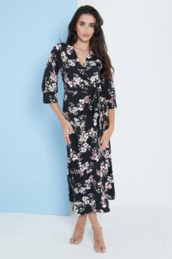 Lilura London Midi Wrap Dress In Black Floral Print -Liquosmi Store nTaMdYda 15704