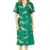 Yumi Green Crane Print Kimono Midi Dress
