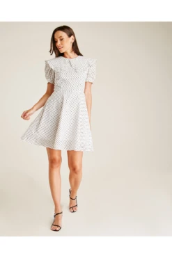 Dusty Pink Polka Dot Collar Mini Dress