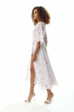 Liquorish Pink Floral Polka Dot Print Midi Wrap Dress White -Liquosmi Store njcOvHCW 10436