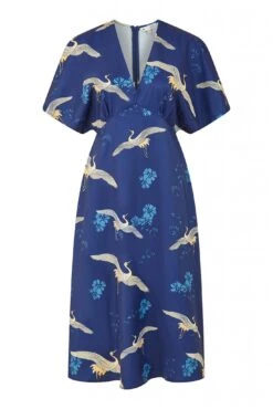 Yumi Navy Crane Print Kimono Midi Dress -Liquosmi Store nwvAk8YO 14793