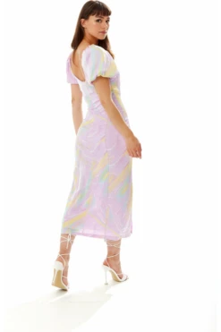 Liquorish Midi Square Neck Brush Stroke Print Dress In Lilac -Liquosmi Store ofyFEFvn 10791