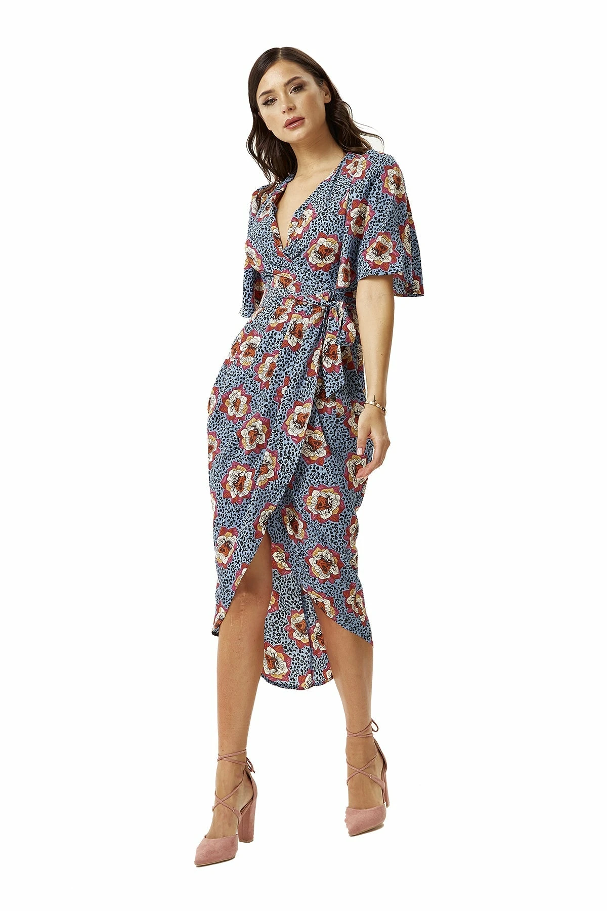 Liquorish Divine Grace Midi Wrap Dress Floral Leopard Print 1 Liquorish Divine Grace Midi Wrap Dress Floral Leopard Print