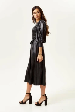 Liquorish Pu Midi Shirt Dress In Black With Balloon Sleeves -Liquosmi Store oyJ6v6wU 8671