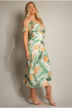 De La Creme Fashions Green Tropical Print Wrap Midi Dress 7 De La Creme Fashions Green Tropical Print Wrap Midi Dress -Liquosmi Store p1uGe4H6 11586