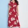 Lilura London Wrap Front Maxi Dress In Red Floral Print