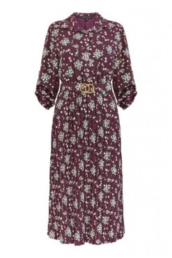 Mela London Burgundy Ditsy Daisy Pleated Midi Dress -Liquosmi Store pcBCSI9X 13390