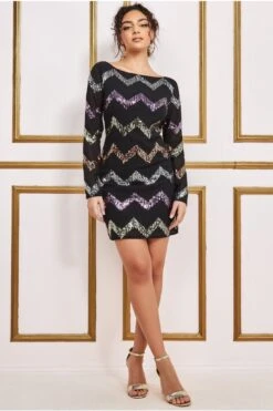 Goddiva Sequin Zig Zag Shift Mini Dress - Black 7 Goddiva Sequin Zig Zag Shift Mini Dress - Black -Liquosmi Store pcczTWfN 13734