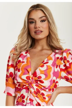 Liquorish Floral Knot Front Midi Dress In Orange And Pink 11 Liquorish Floral Knot Front Midi Dress In Orange And Pink -Liquosmi Store perCjvWr 15634