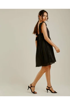 Dusty Pink Ruffled Shoulder Low Neck Smock Dress | Black -Liquosmi Store pqZgeOOv 11565