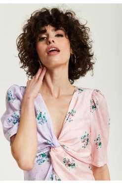 Liquorish Lilac And Pink Floral Knot Front Midi Dress -Liquosmi Store pwbixcz3 15642