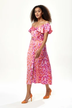 Liquorish Belted Midi Dress With Off Shoulder Sleeves Pink -Liquosmi Store q3JRMwnM 8872