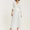 Liquorish Midi Wrap Dress In White