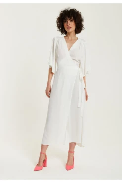 Liquorish Midi Wrap Dress In White