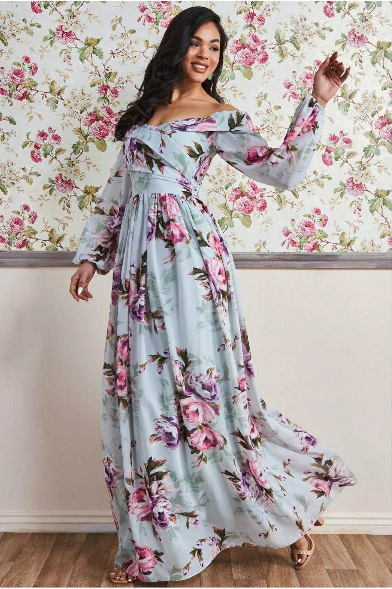 Goddiva Drop Shoulder Wrap Maxi Dress - Sage Green 4 Goddiva Drop Shoulder Wrap Maxi Dress - Sage Green - Image 4