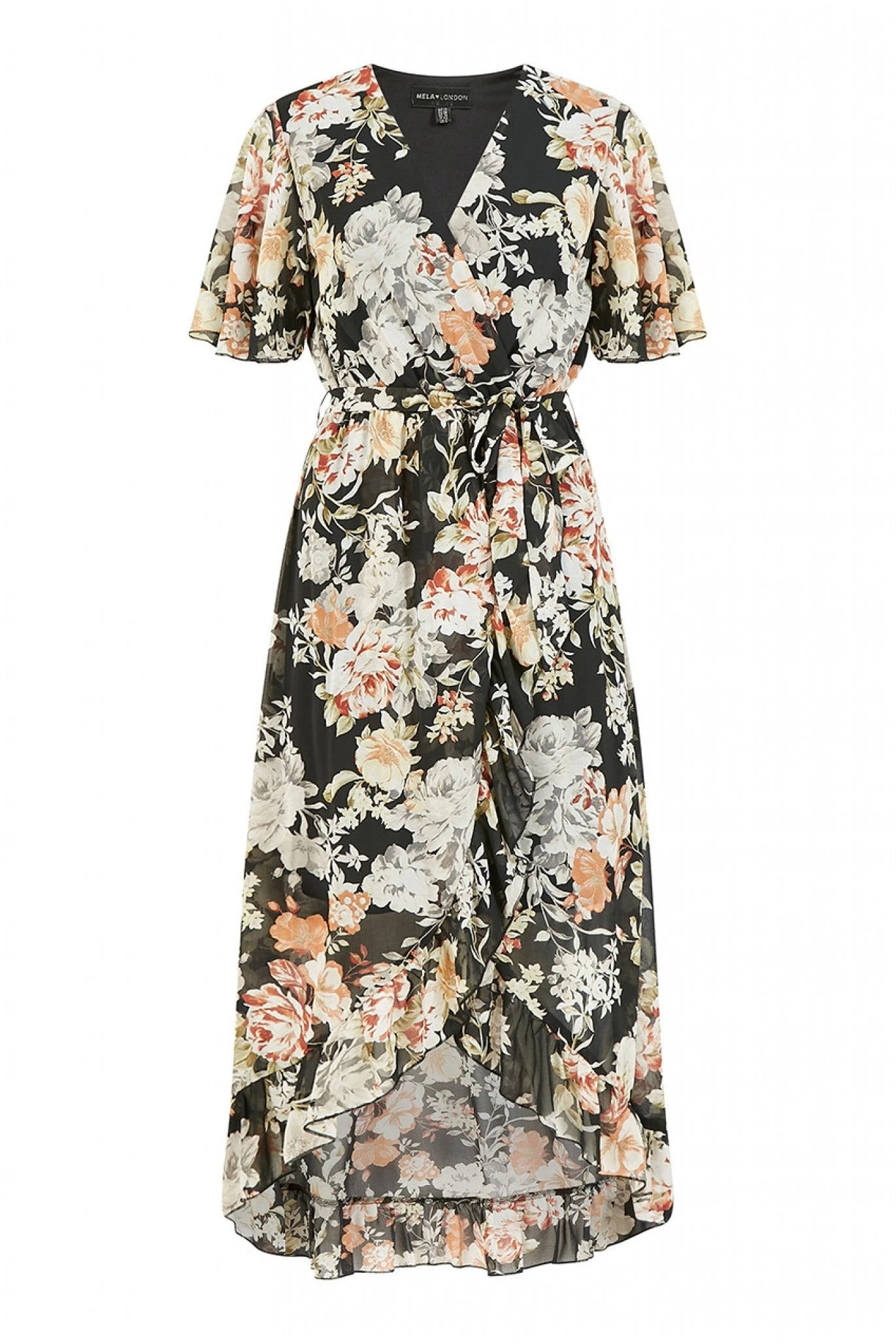 Mela London Black Floral High Low Wrap Dress 5 Mela London Black Floral High Low Wrap Dress - Image 5