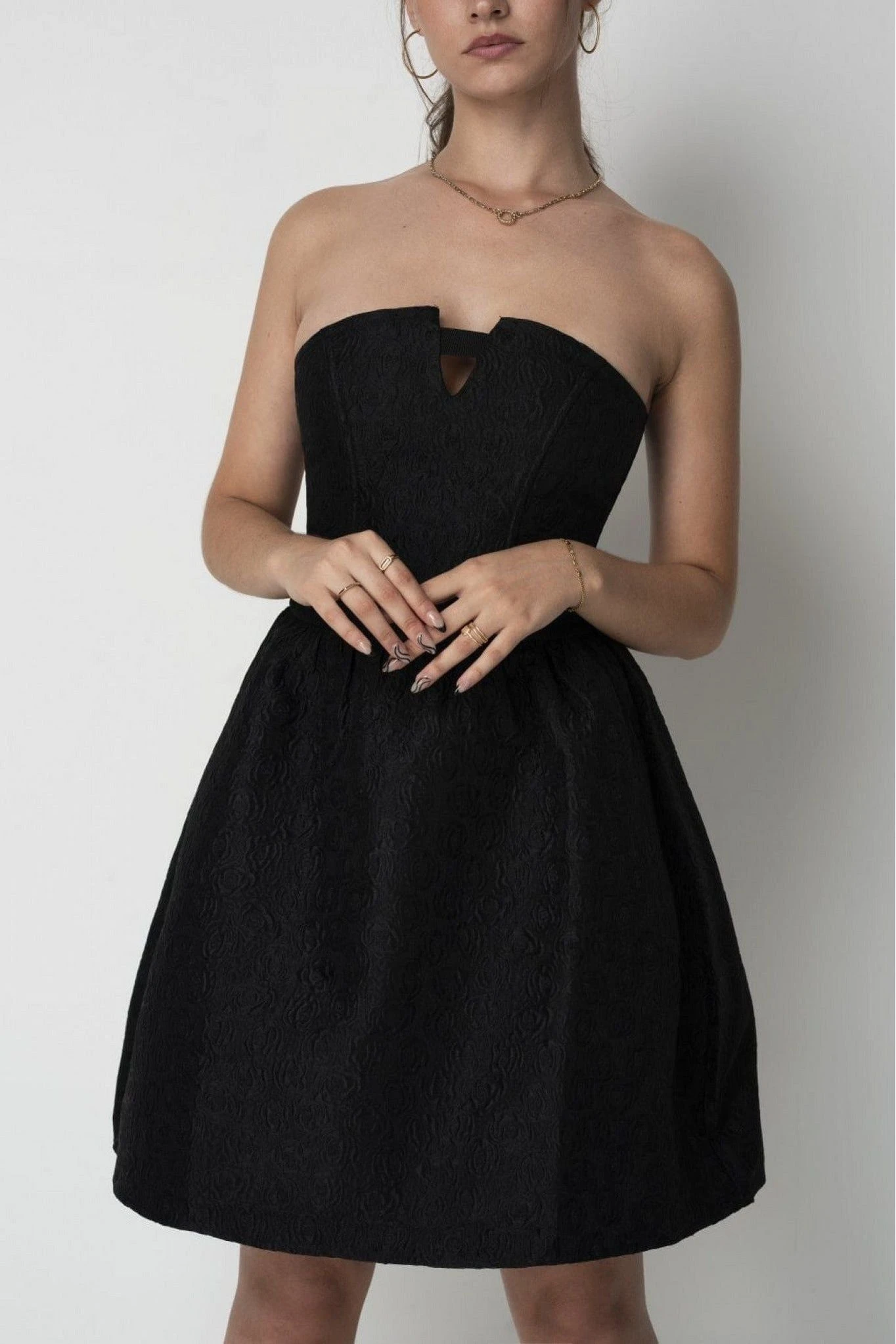 Double Second Black Jacquard Strapless Skater Dress 2 Double Second Black Jacquard Strapless Skater Dress - Image 2