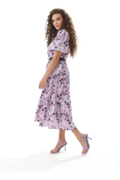 Liquorish Floral Print Button Up Midi Dress In Lilac -Liquosmi Store qeTaD29o 15555