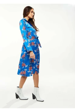 Liquorish Floral Print Shirt Dress In Bright Blue -Liquosmi Store quPr1zNj 8272