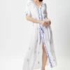 Liquorish White Maxi Beach Dress With Blue Embroidery