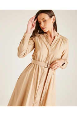 Dusty Pink Buttoned Front Belted Shirt Dress | Beige -Liquosmi Store rHhFzNXZ 12061