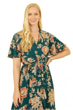 Mela London Teal Winter Floral Wrap Midi Dress -Liquosmi Store rn0Kq6yM 13512