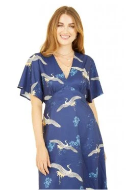 Yumi Navy Crane Print Kimono Midi Dress -Liquosmi Store s1QCbXVu 14793
