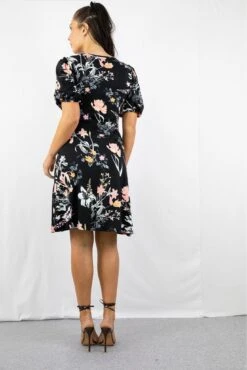 Signage Round Neck Short Puff Sleeve Midi Dress -Liquosmi Store s91MHDQS 15678