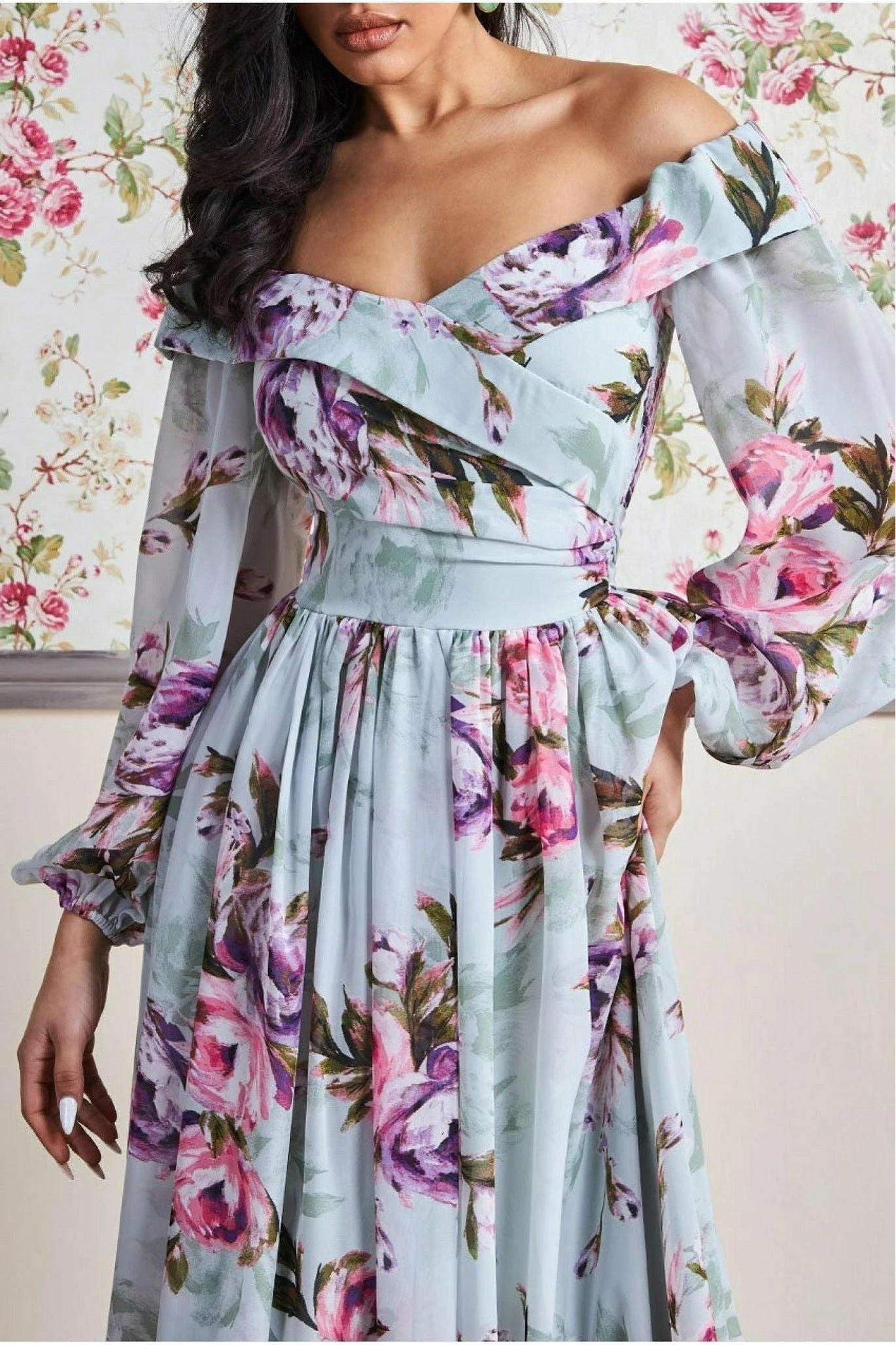 Goddiva Drop Shoulder Wrap Maxi Dress - Sage Green 5 Goddiva Drop Shoulder Wrap Maxi Dress - Sage Green - Image 5