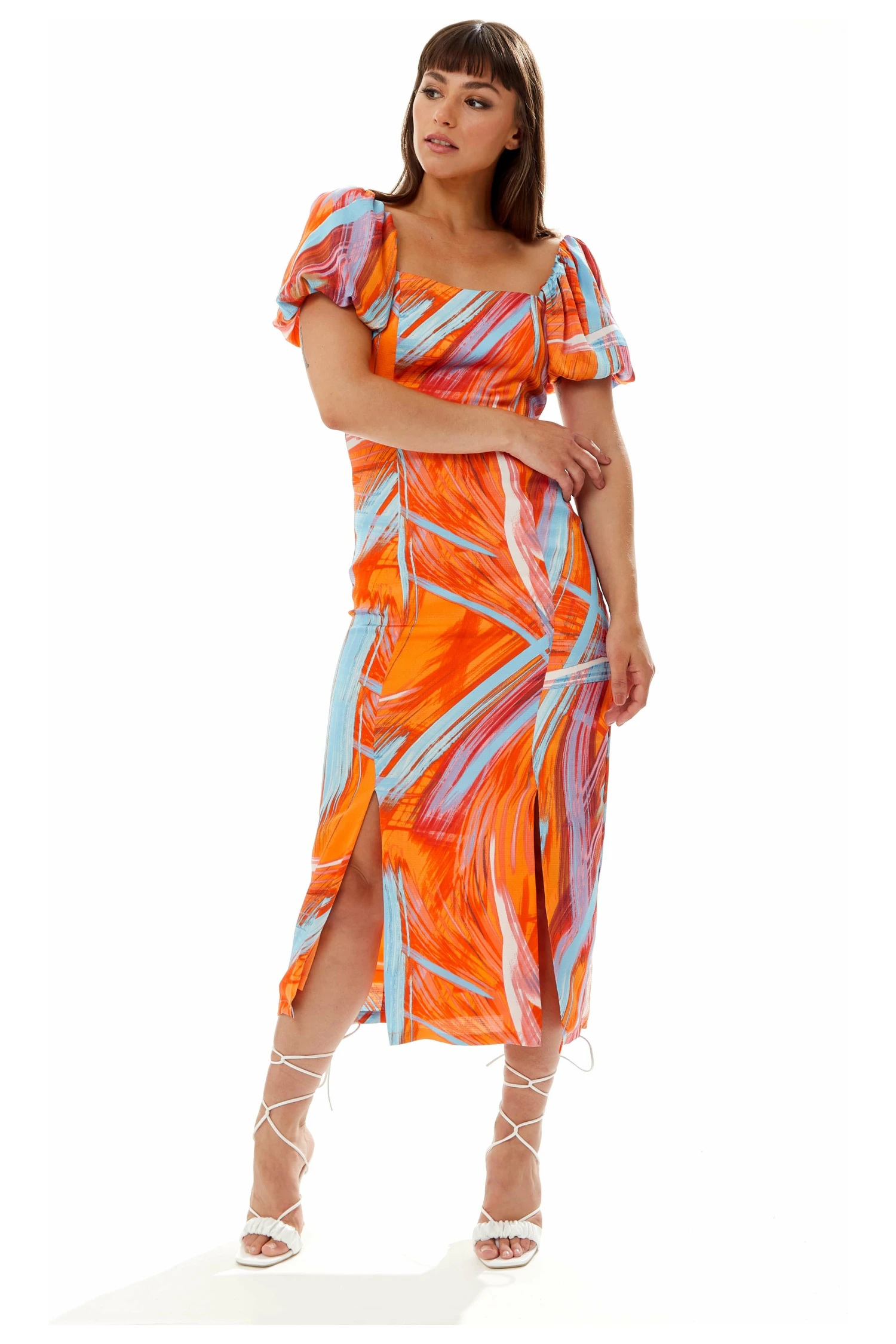 Liquorish Abstract Print Midi Dress In Orange 3 Liquorish Abstract Print Midi Dress In Orange - Image 3