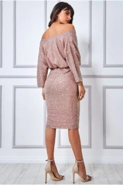 Goddiva Sequin Cowl Neck Midi Dress - Nude -Liquosmi Store ssaF1H3Y 13405