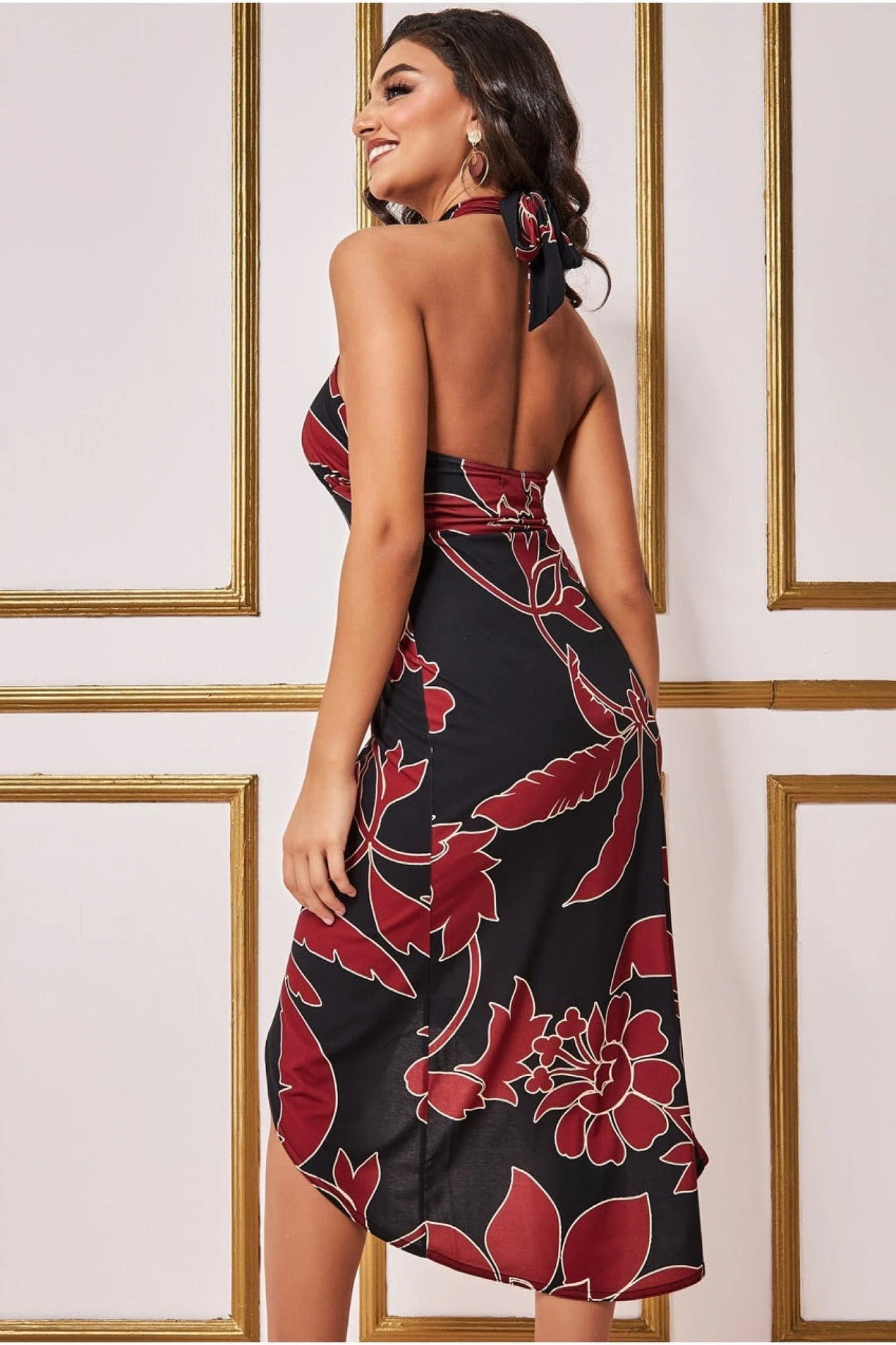 Goddiva Printed Crossover Midi - Black 2 Goddiva Printed Crossover Midi - Black - Image 2