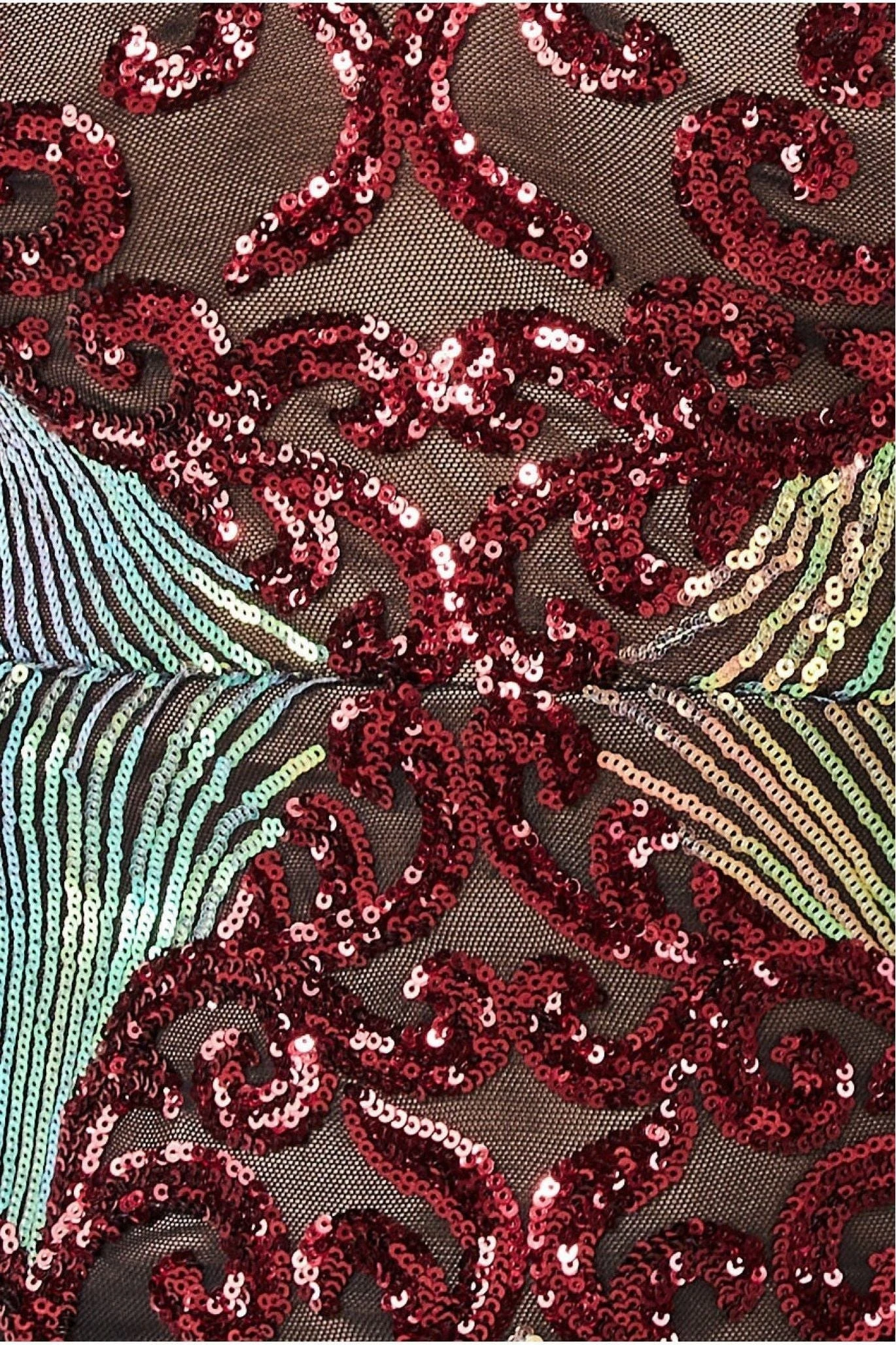 Goddiva Contrast Sequin Long Sleeve Midi Dress - Wine 5 Goddiva Contrast Sequin Long Sleeve Midi Dress - Wine - Image 5