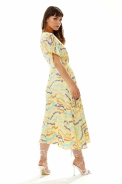Liquorish Midi Abstract Zebra Print Dress With Mesh Yellow -Liquosmi Store tfsywQAN 10788